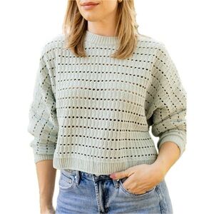 F&F Cotton Blend Open-Knit Sweater in Sage